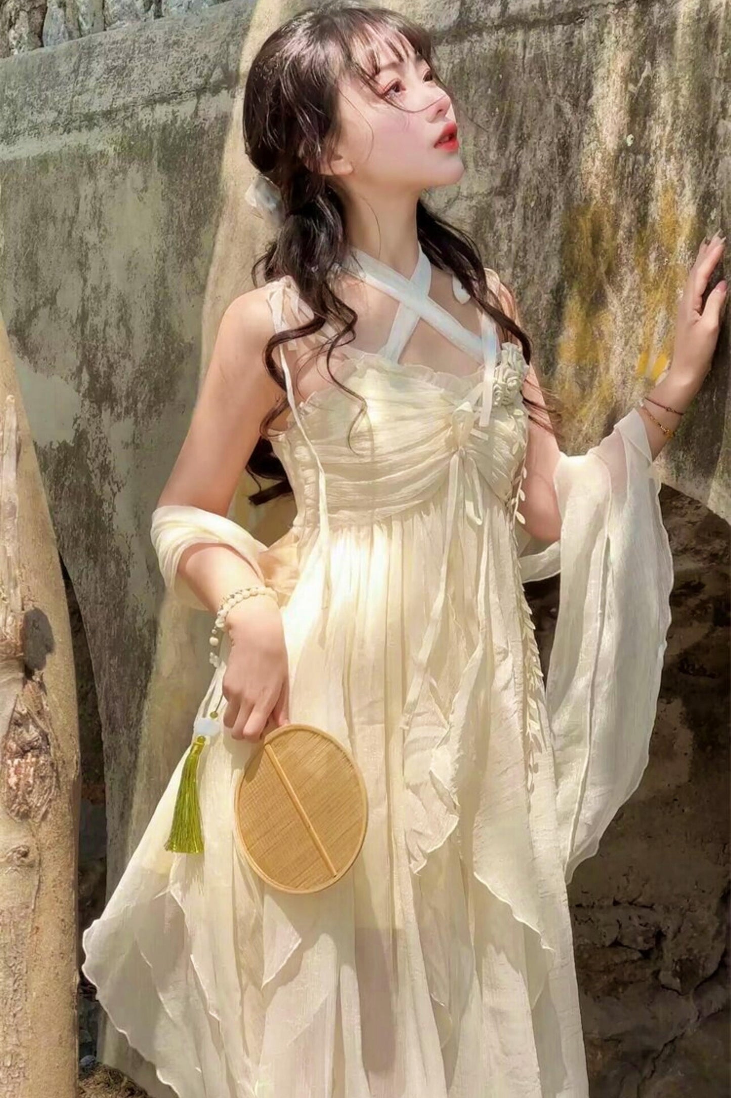 Robe lolita de fée d’un blanc pur (avec châle)