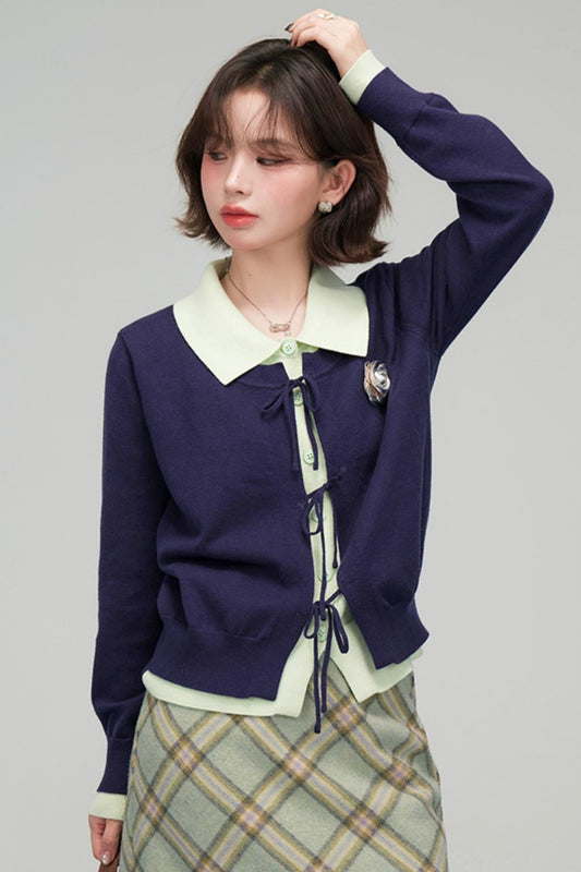 プルシアンブルーリボンカーディガン