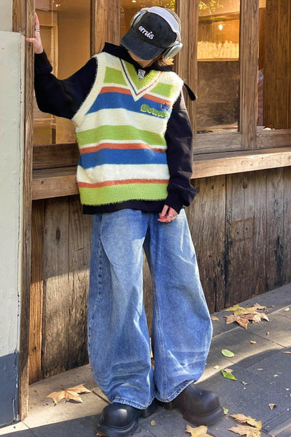 カラーブロックボーダーニットベスト