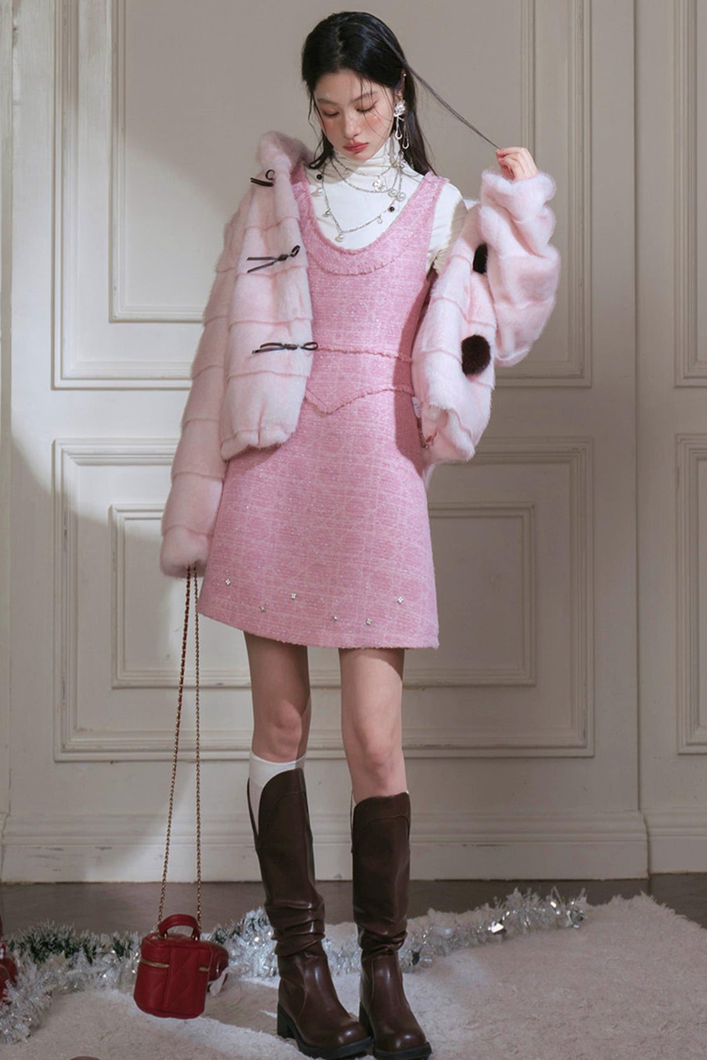 Sweetheart Glitter Tweed Dress