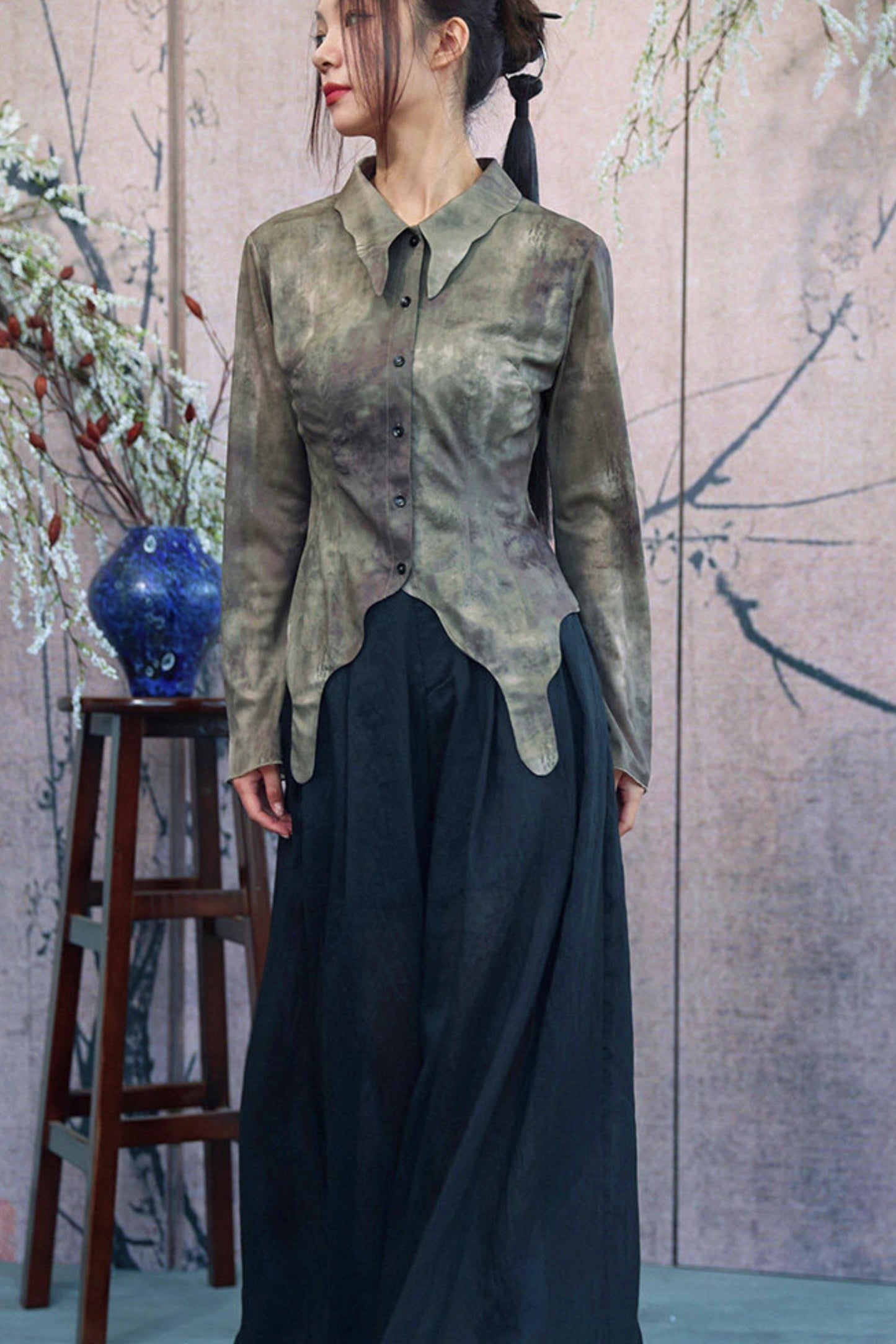 Vintage Green Chinese-Style Blouse