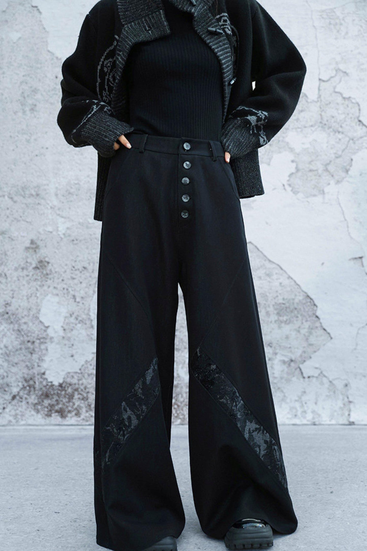 chenille denim patchwork pants