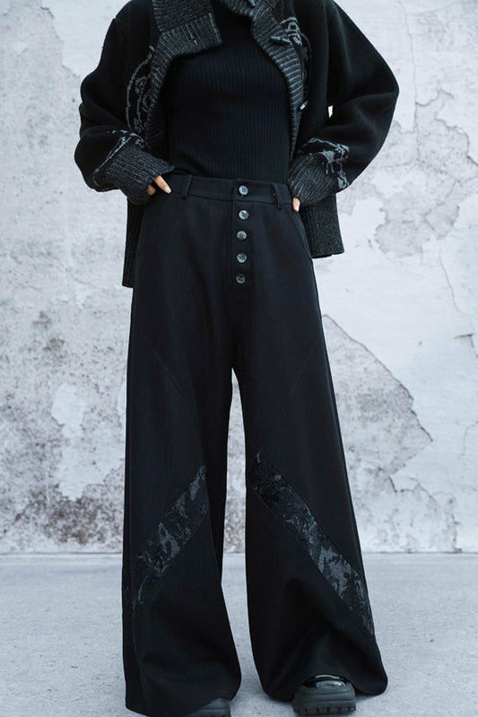 ハイウエストデニムパッチワークパンツ