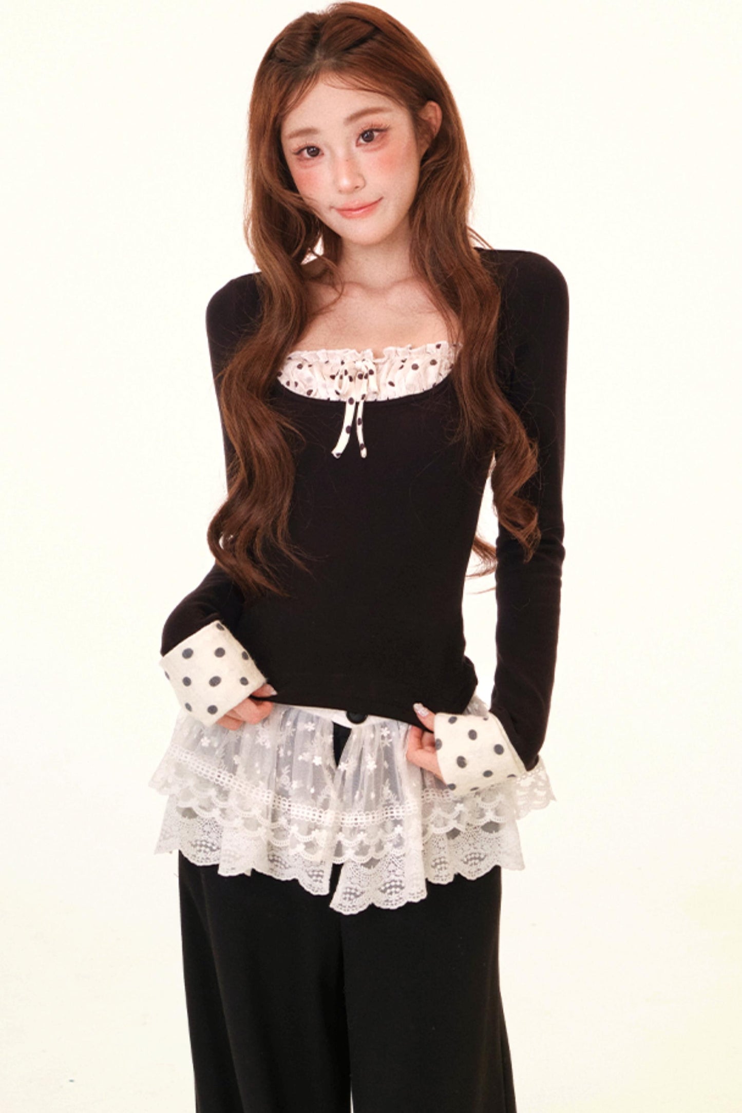 Polka Dot Fleece Lined Blouse + Pants