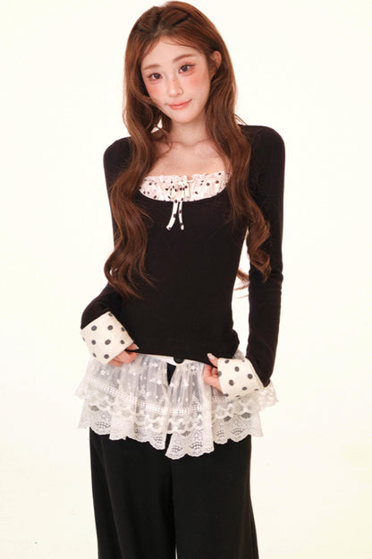 Polka Dot Fleece Lined Blouse + Pants