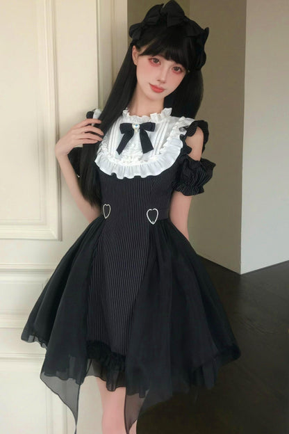 Vestido de hombros descubiertos luna oscura estilo jirai