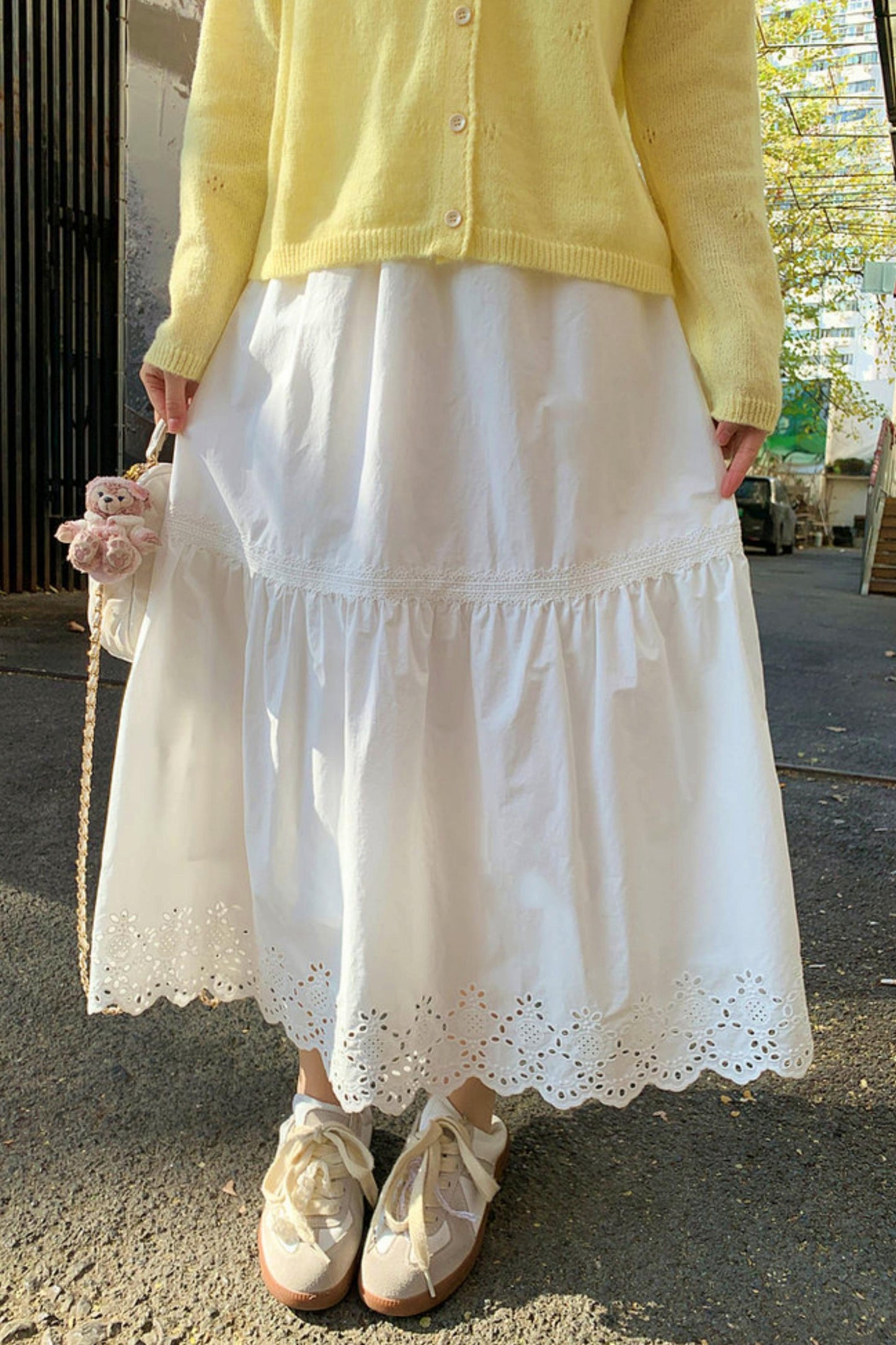 Hollow Lace High-Waisted Skirt