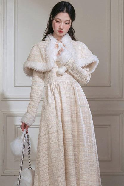 Vanilla Velvet Cape Dress