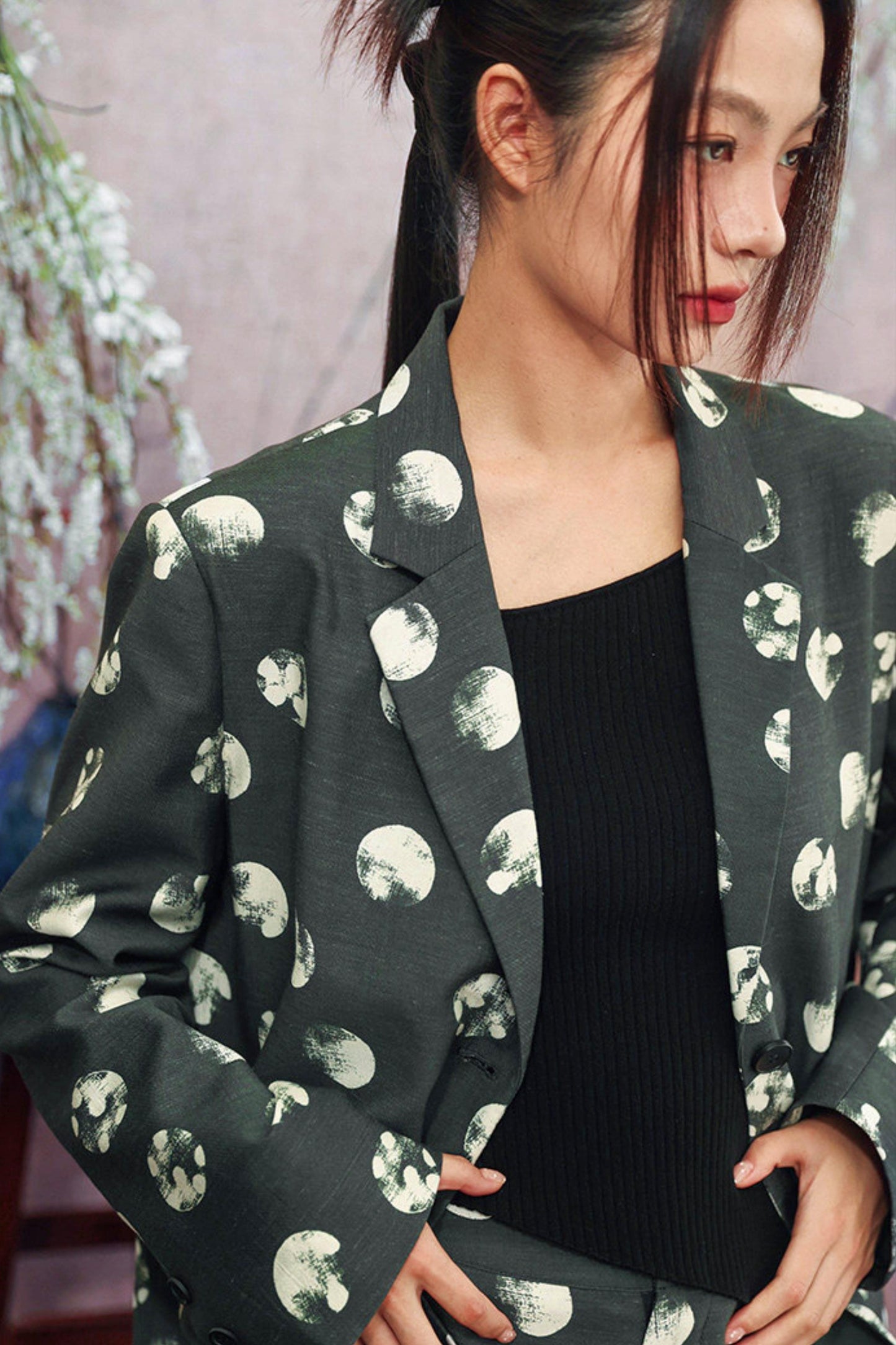Polka Dot Shoulder Padded Blazer