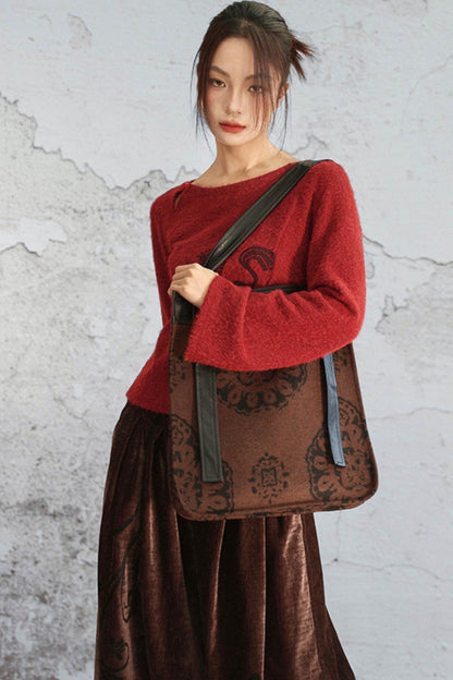 ブラウンジャカードレザートートバッグ