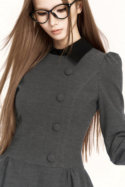 レトロガーリーカラーブロッキングドレス