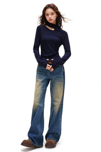 カットデザインタートルネックトップス