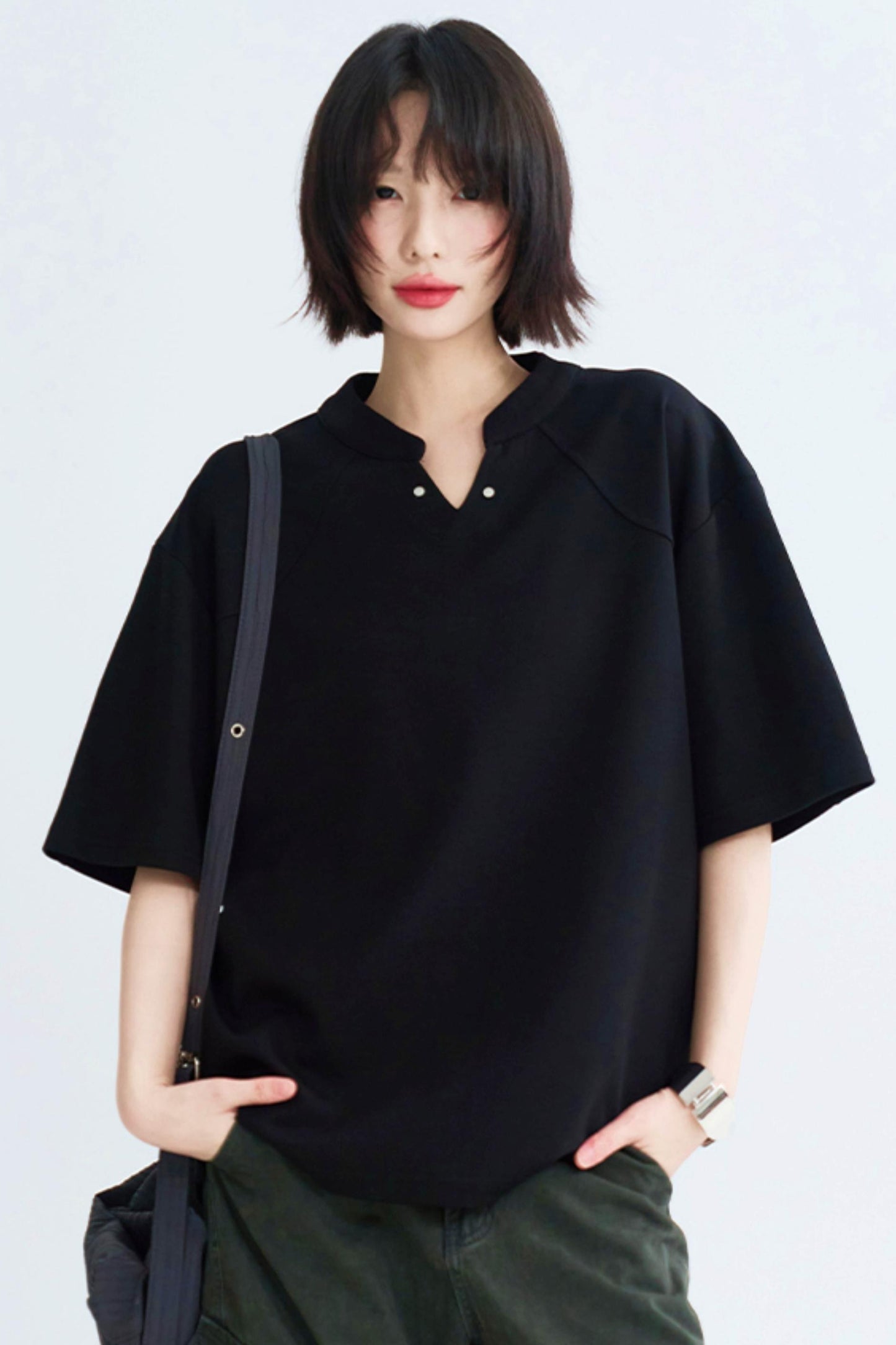 Solid Buoy Neck Loose Casual Tops