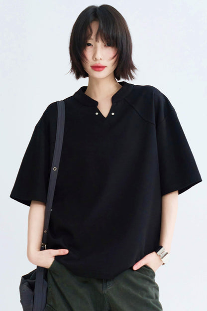 Solid Buoy Neck Loose Casual Tops