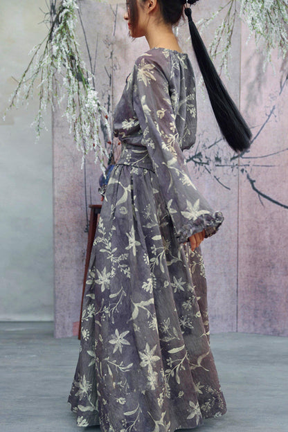 Top floral gris púrpura brumoso + falda