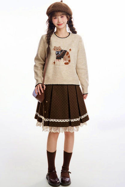 ブラウンポルカドットレーススカート