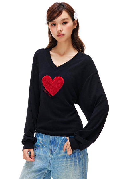 Love Heart V Neck Top