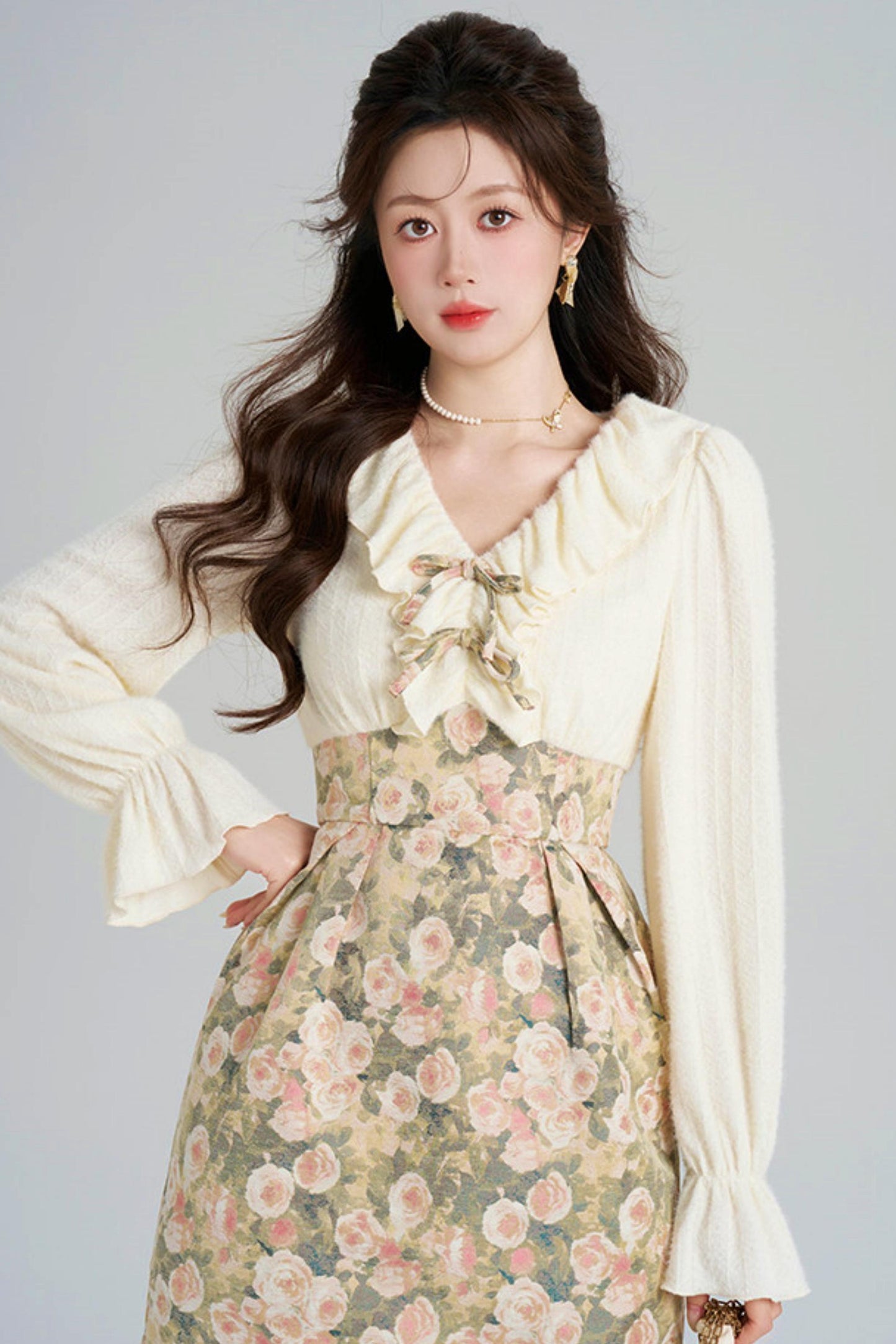 Ruffled Jacquard Floral Dress