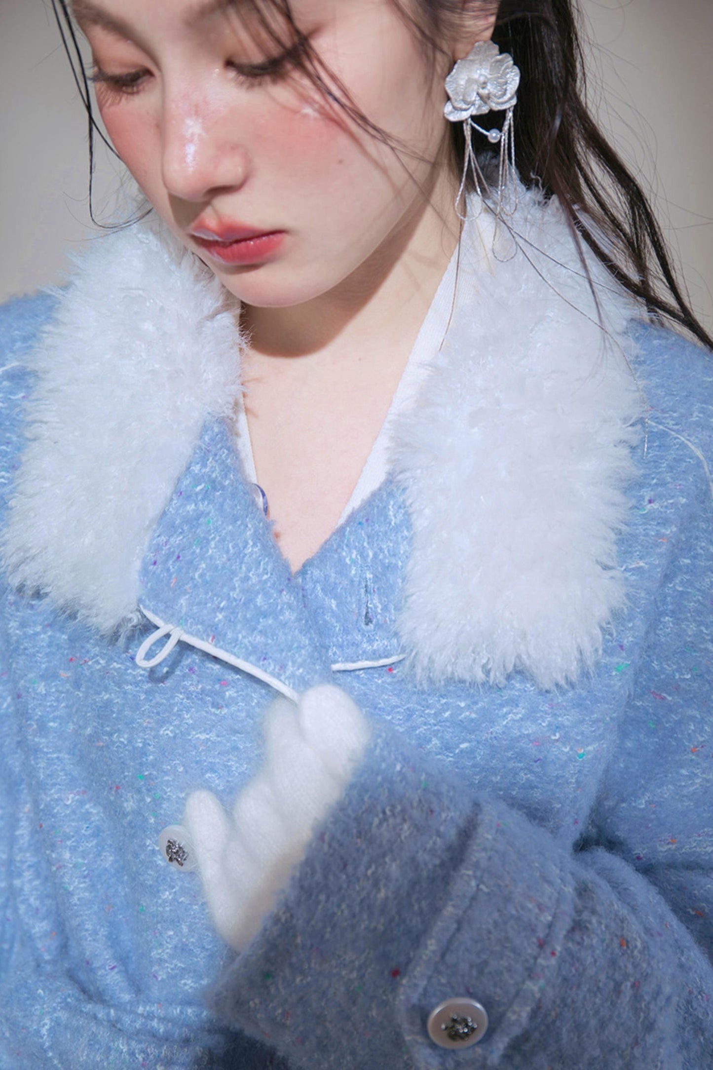 Snowy Blue Wool Coat