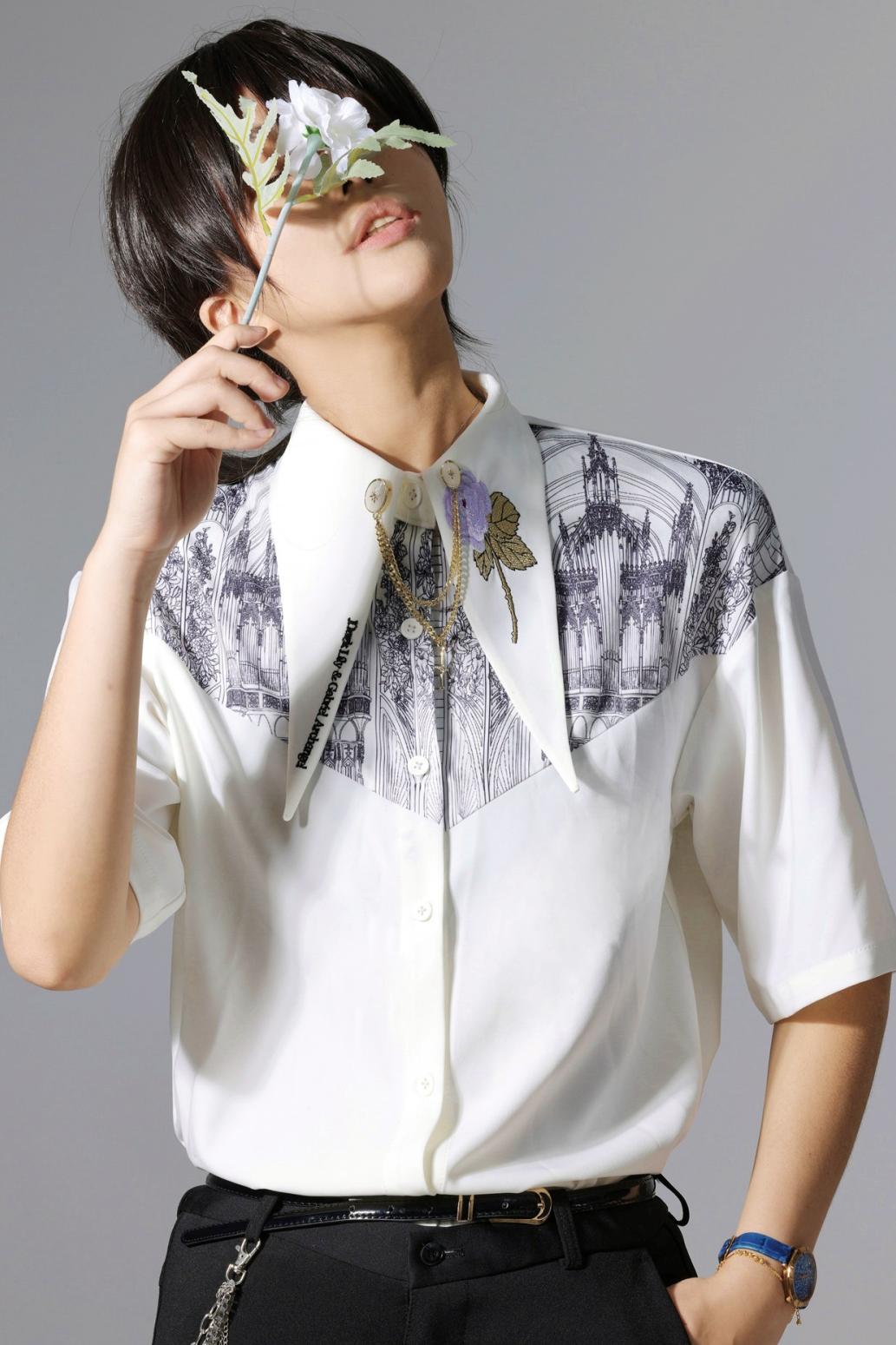 Gothic Arch Print Big Collar Design Shirt