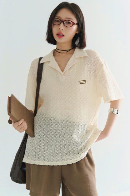 Sheer Polo Neck T-Shirt