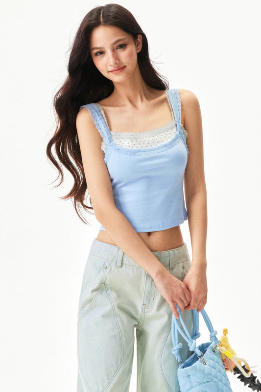 Tanktop mit Sternenprint und Spitzensaum