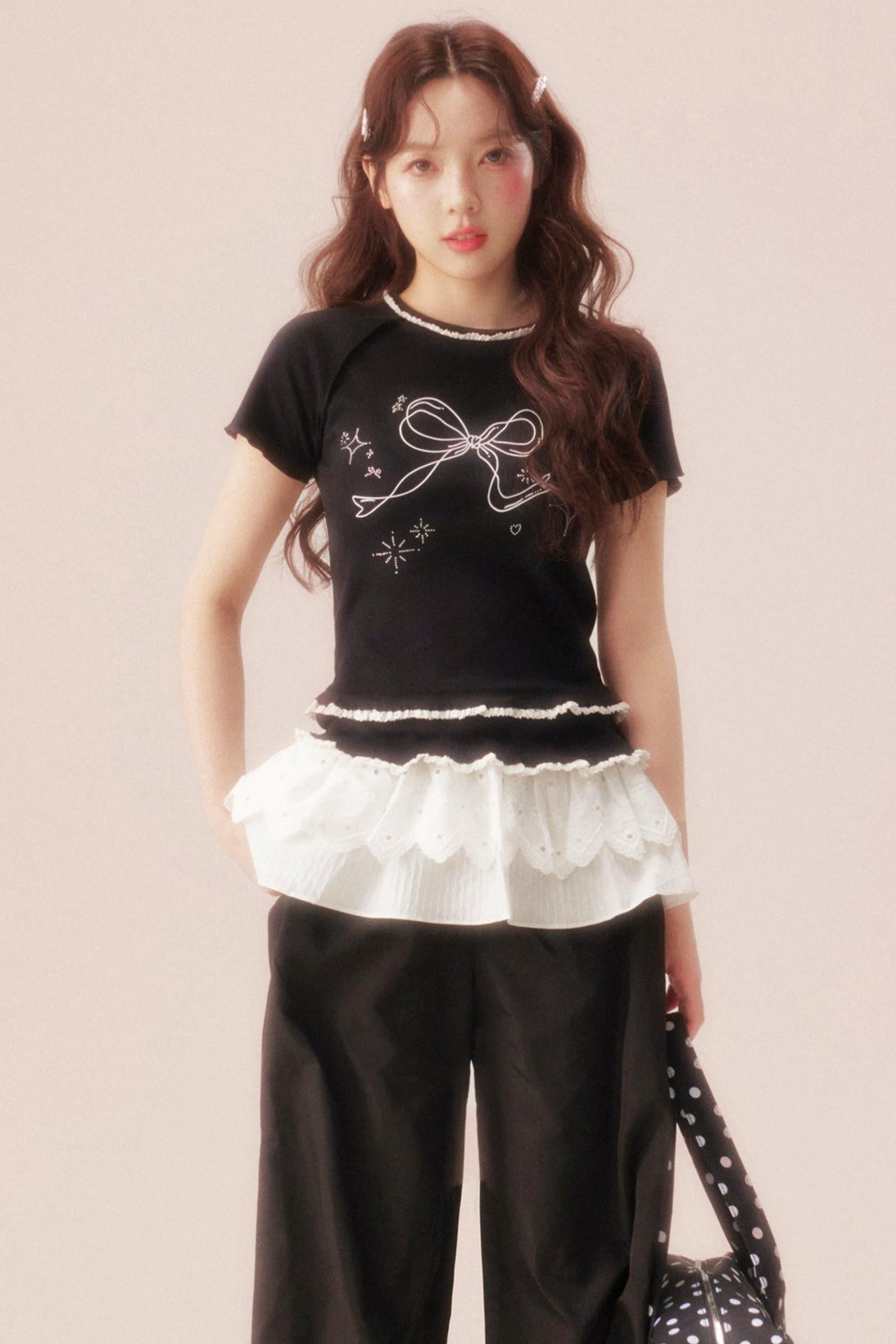 Ribbon Bijou Raglan Ruffle Top