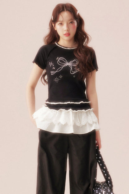 Ribbon Bijou Raglan Ruffle Top