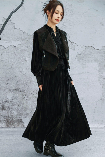 スタンドカラーべルベットドレス