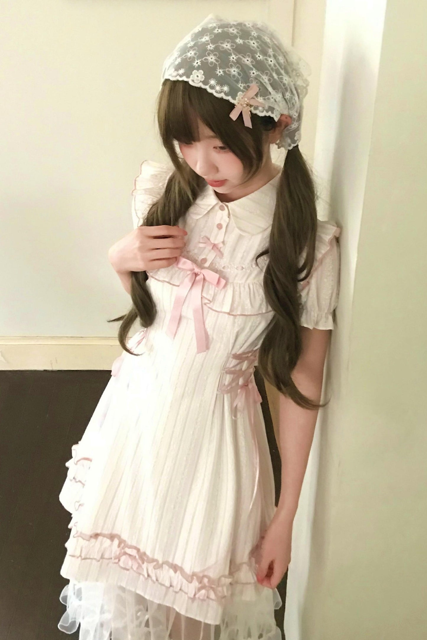 Sweet Pink Jacquard Dress + Apron Skirt