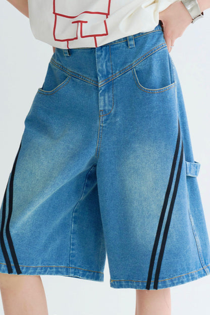 ストライプコントラストクロップドジーンズ