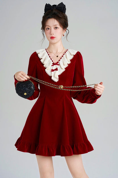Red Velvet Lace Dress