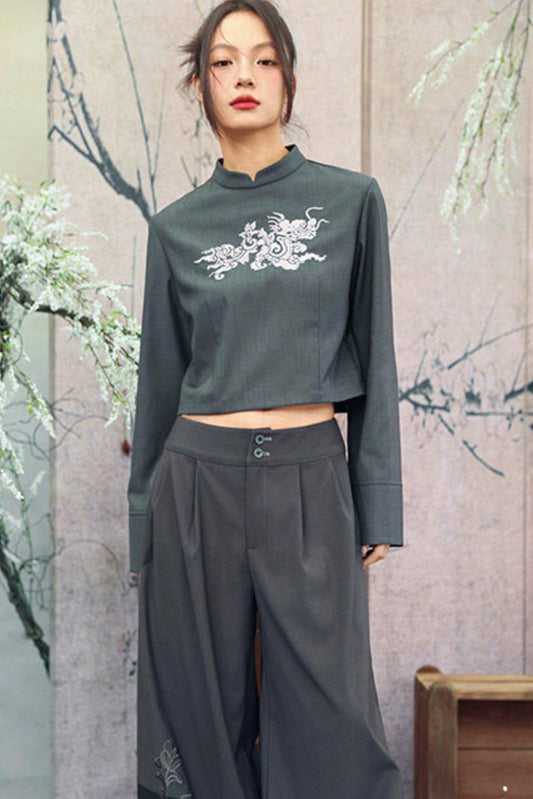 Dragonborn 자수 블레이저 탑