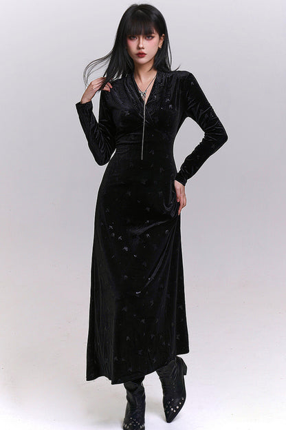 ブラックベルベットバタフライドレス