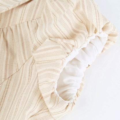 Caramel Cocoa Striped Blouse + Suspender Pants