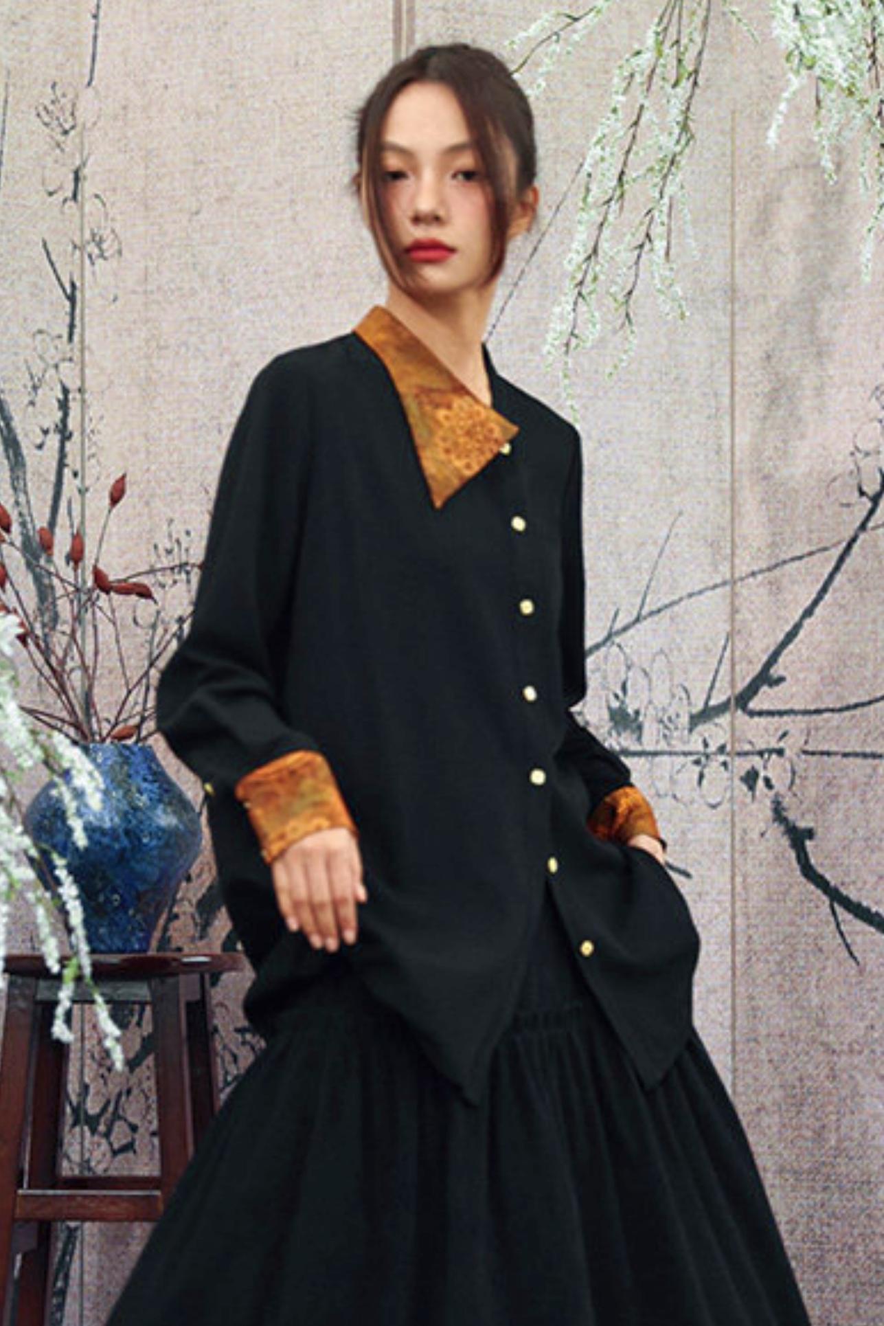 Goldener Drache Diagonal Kragenhemd