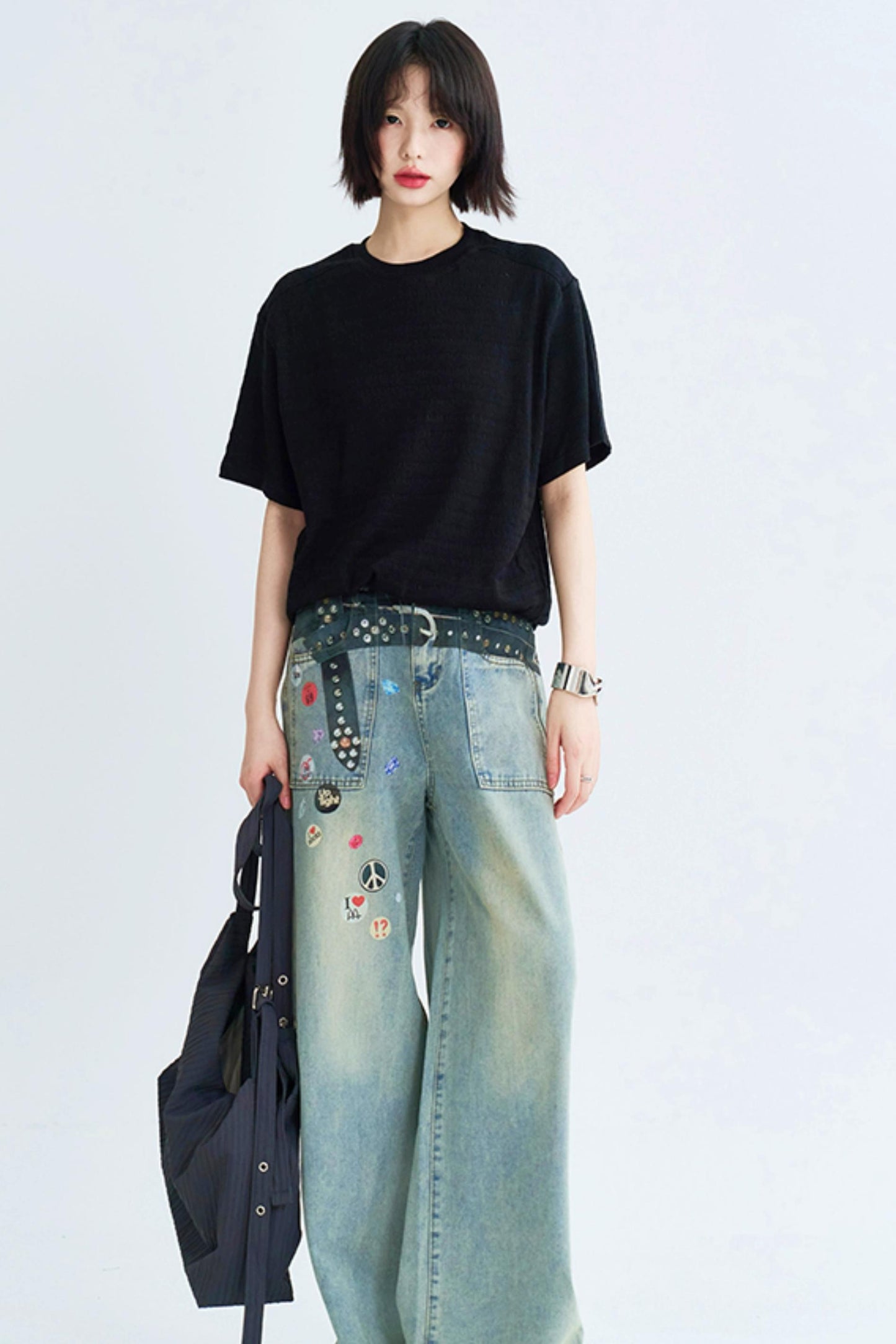 テクスチャードソリッドカラーティーシャツ