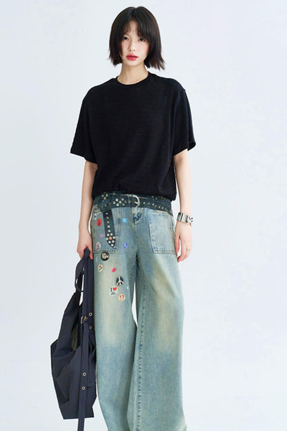 テクスチャードソリッドカラーティーシャツ