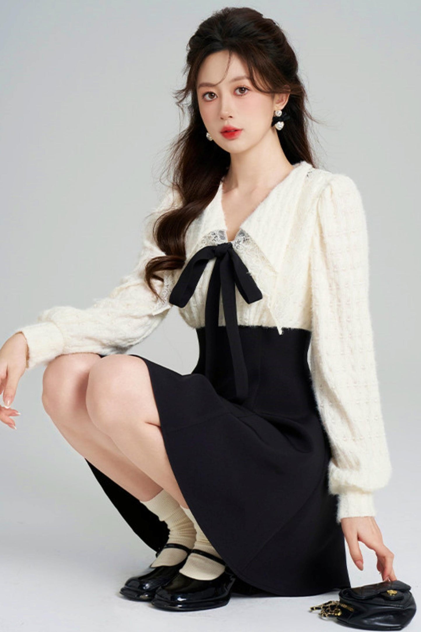 French Plush Patchwork Dress