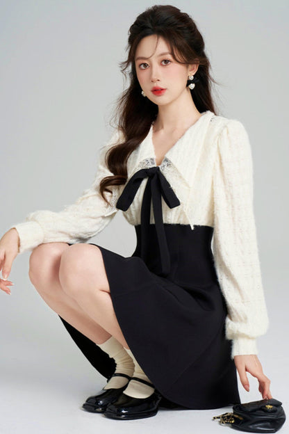 French Plush Patchwork Dress