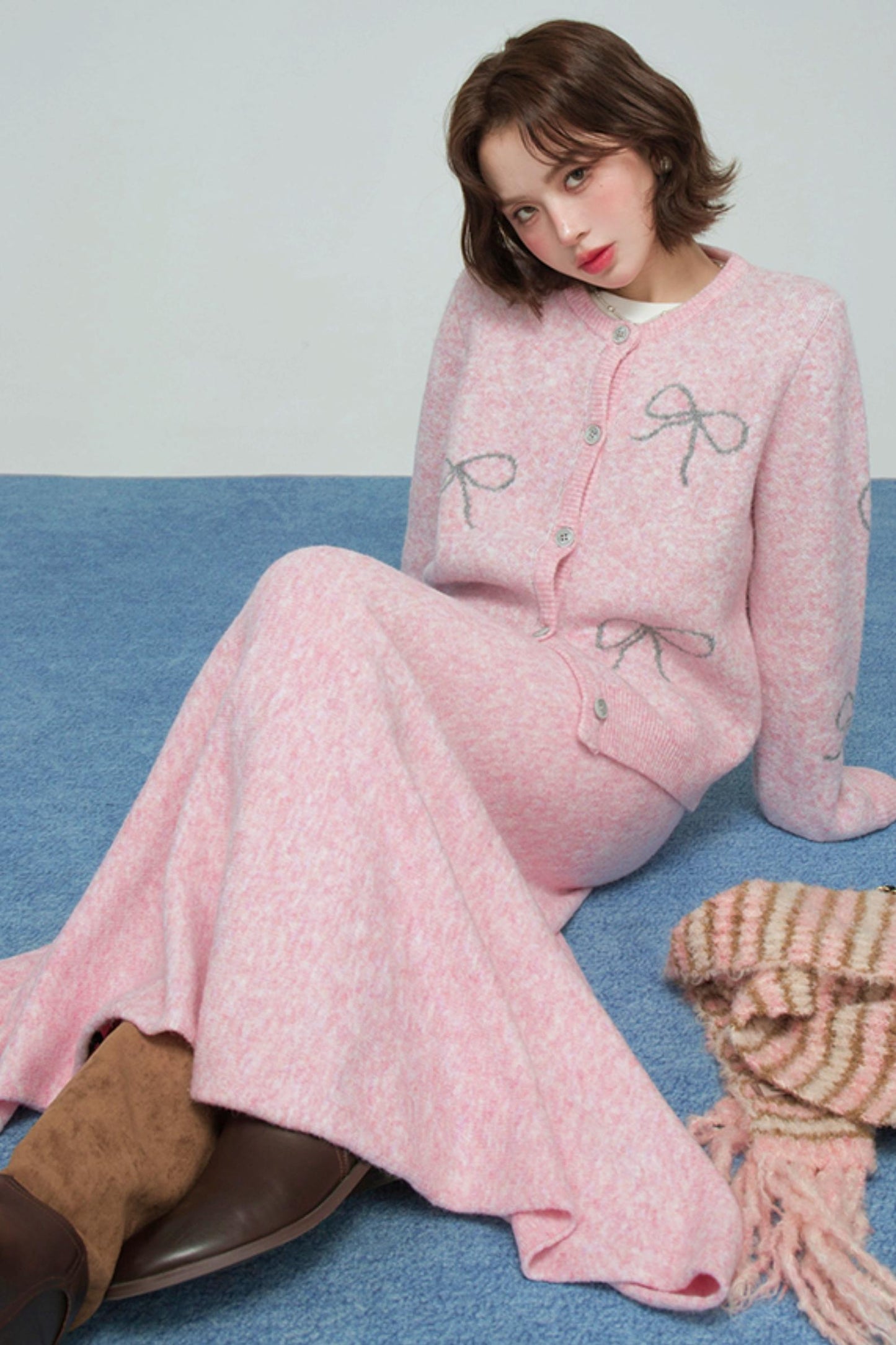 スウィートジャカードニットカーディガンセット