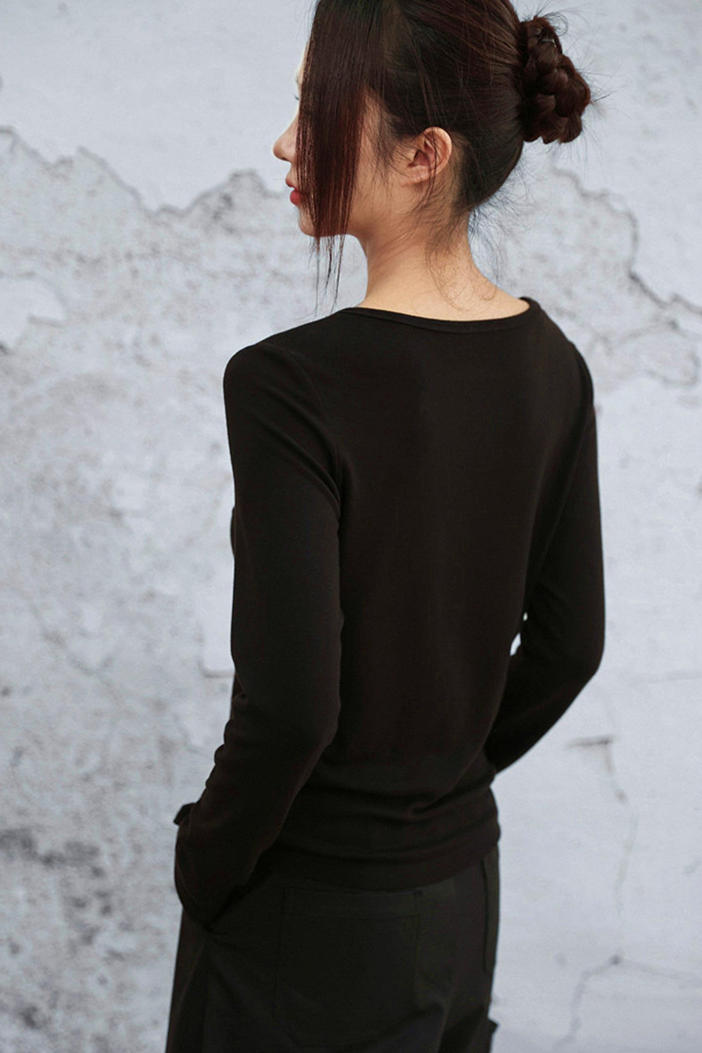 クリスタルボタンベルベットニットトップス