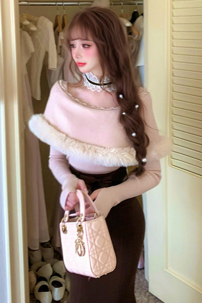 Elegant off-the-shoulder knit + mermaid skirt