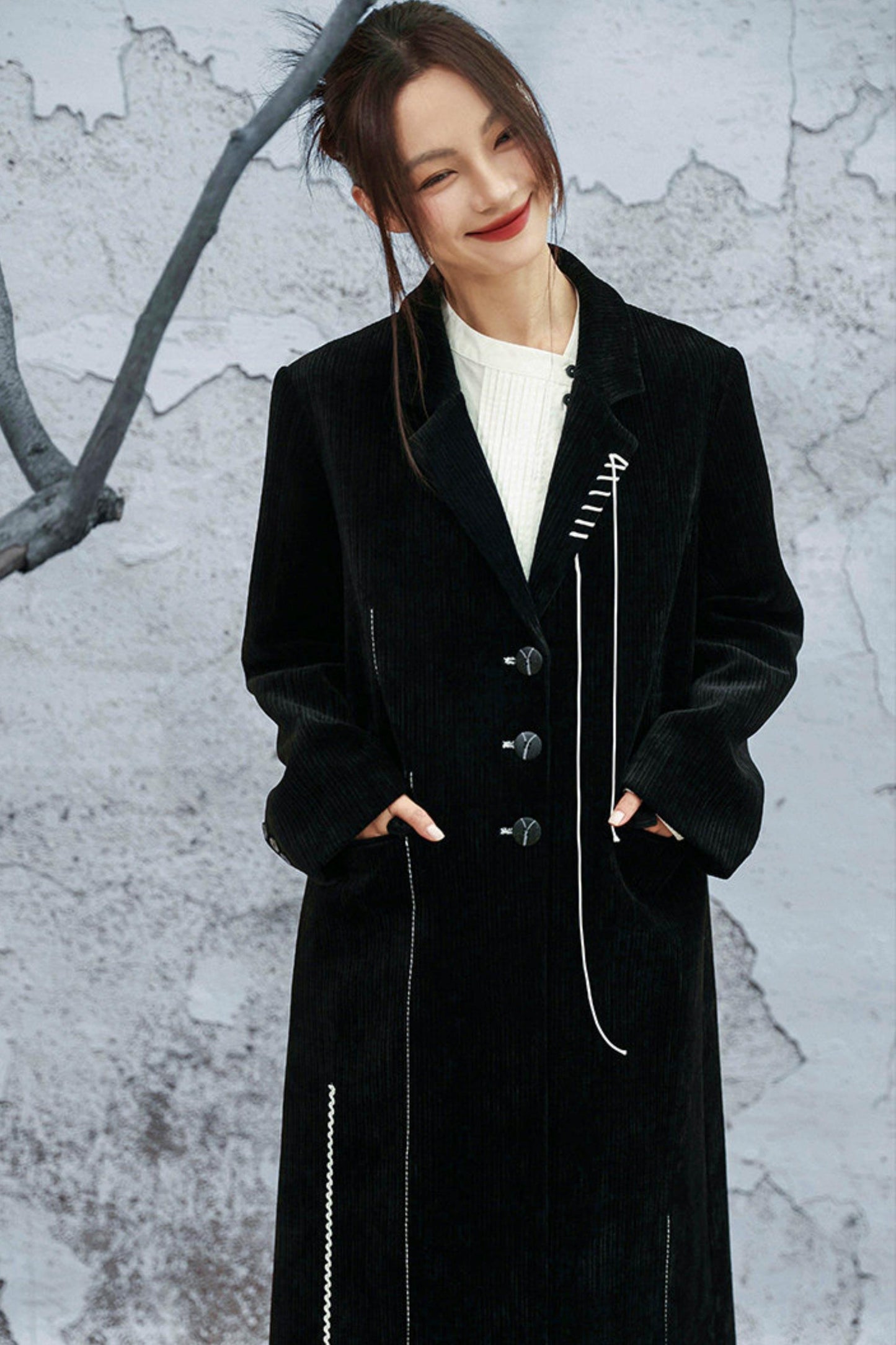 Chenille color block long coat