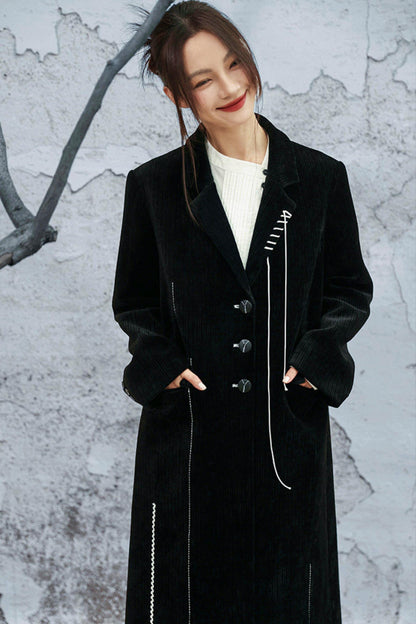 Chenille color block long coat