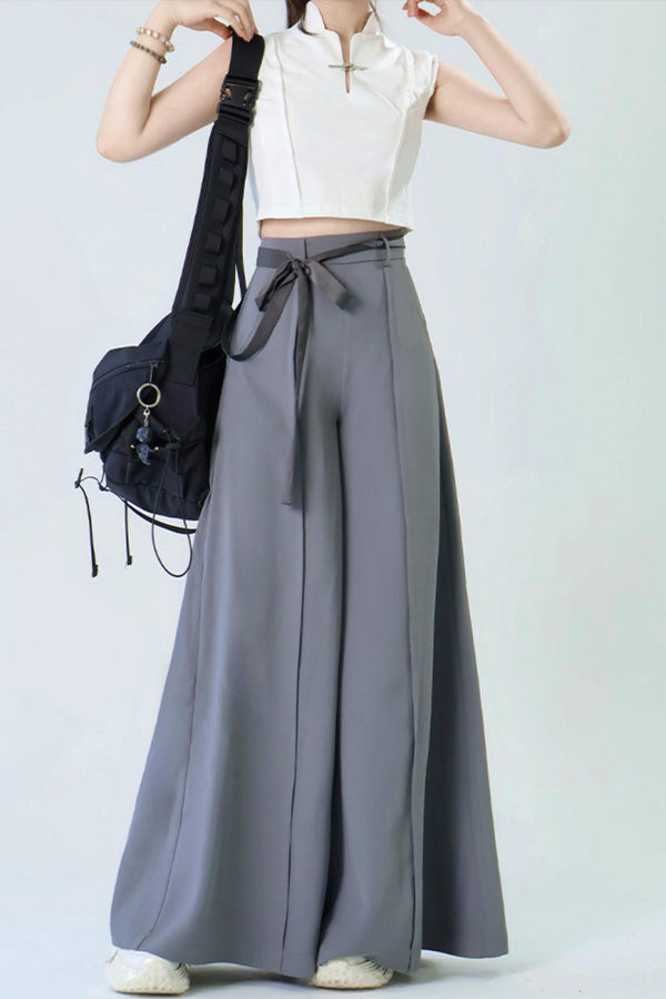 [Pre-order] Black/Beige/Gray Cyber Chinese-Style Wide-Leg Pants