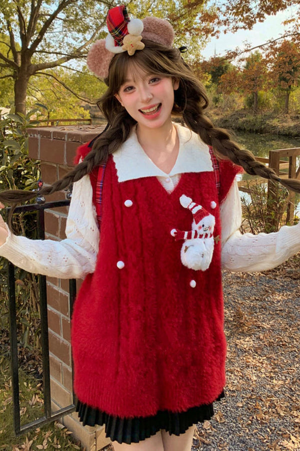 スイートスノーマンベスト+セーター