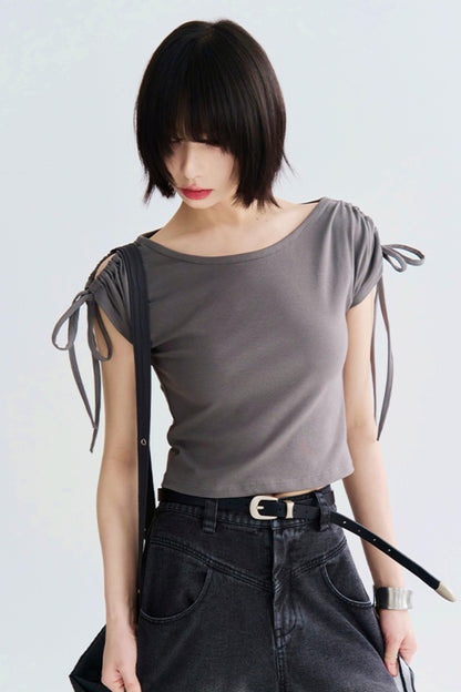 Shoulder Drawstring Cutout Tops