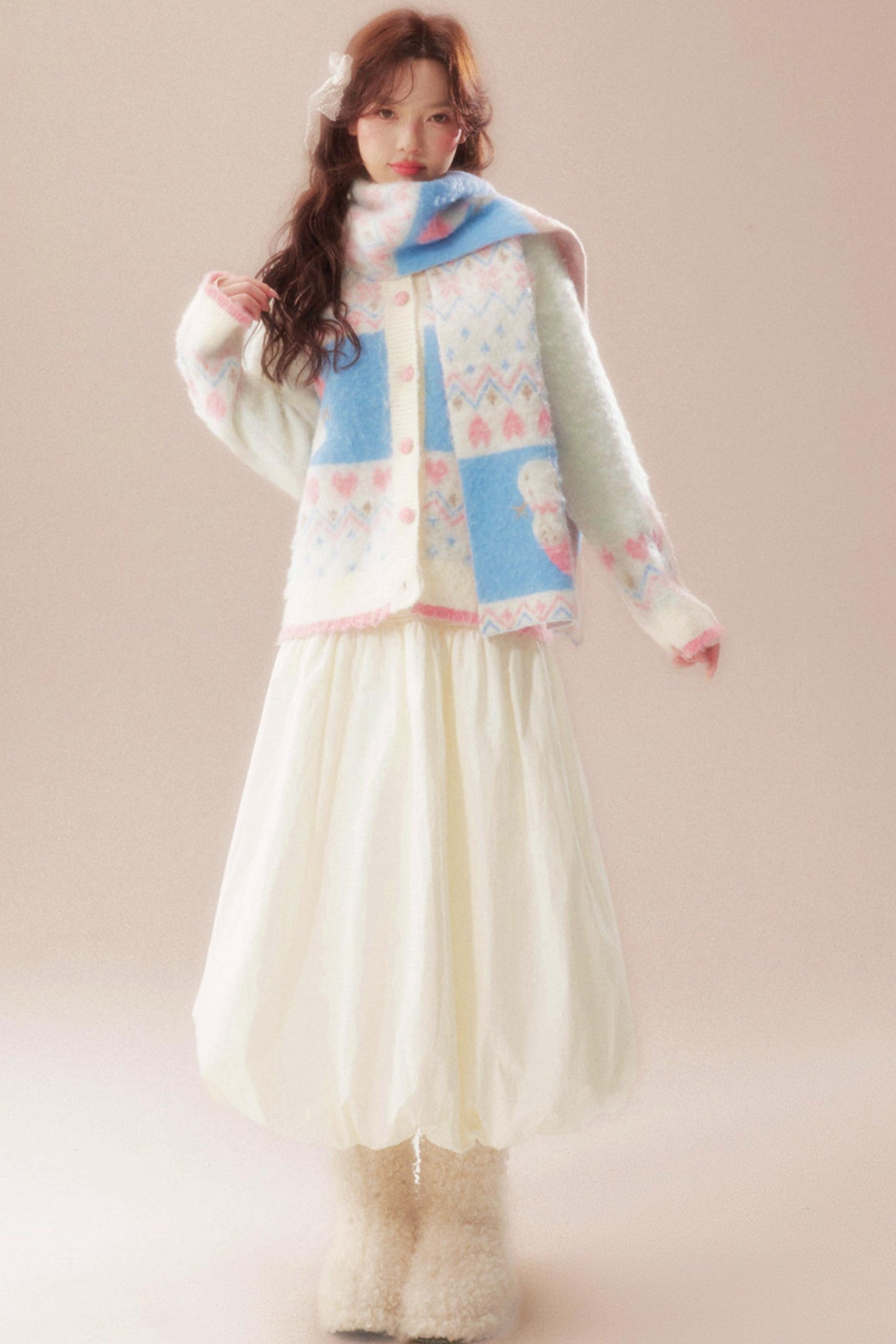 Sweet Fair Isle Sweater Cardigan + Scarf