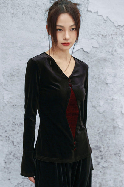 ゴシックベルベットベルスリーブブラウス